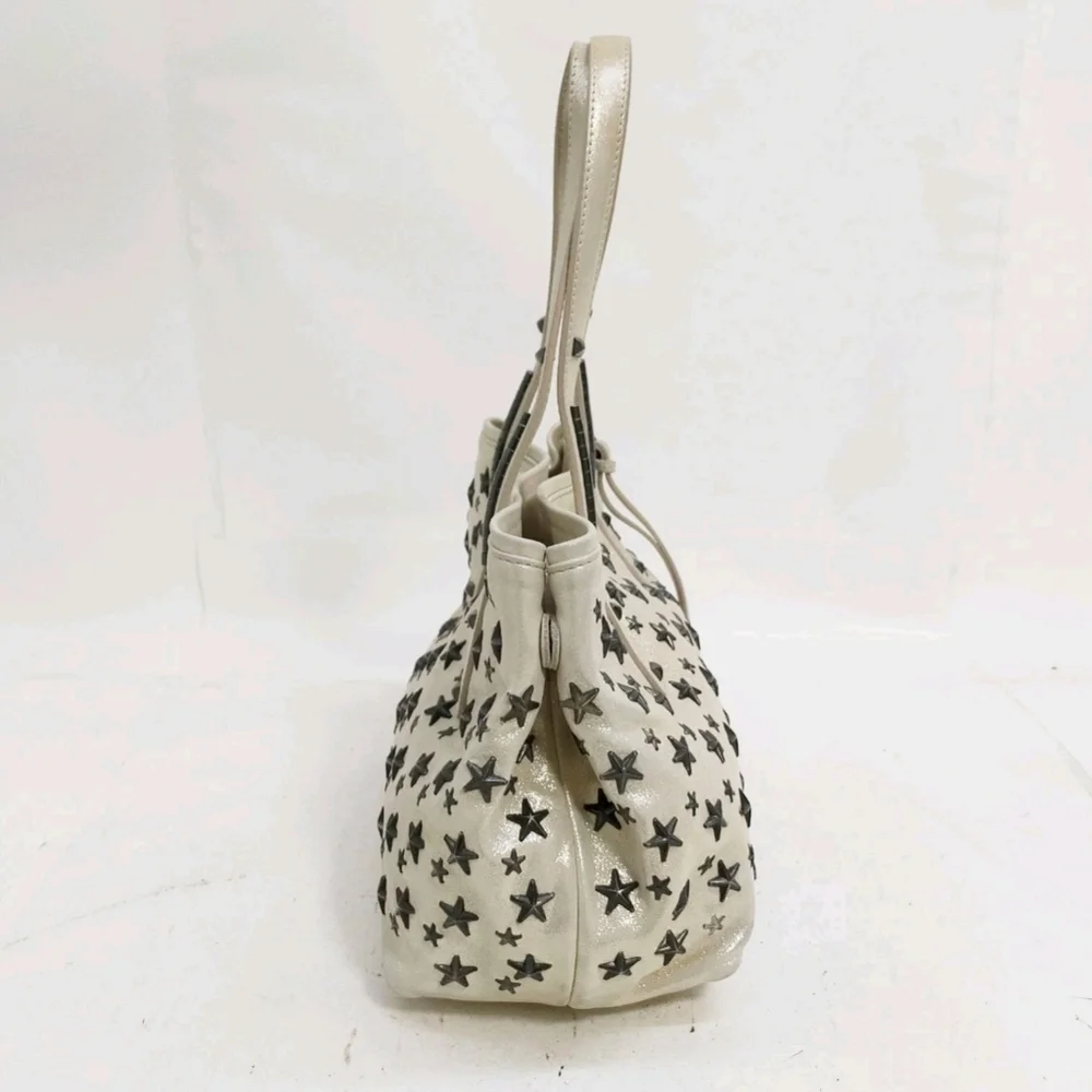 Jimmy Choo Cream Shimmer Star-Studded Nylon W/ Suade Shoulder Bag (EUC)COA CARD✨ - Picture 7 of 14